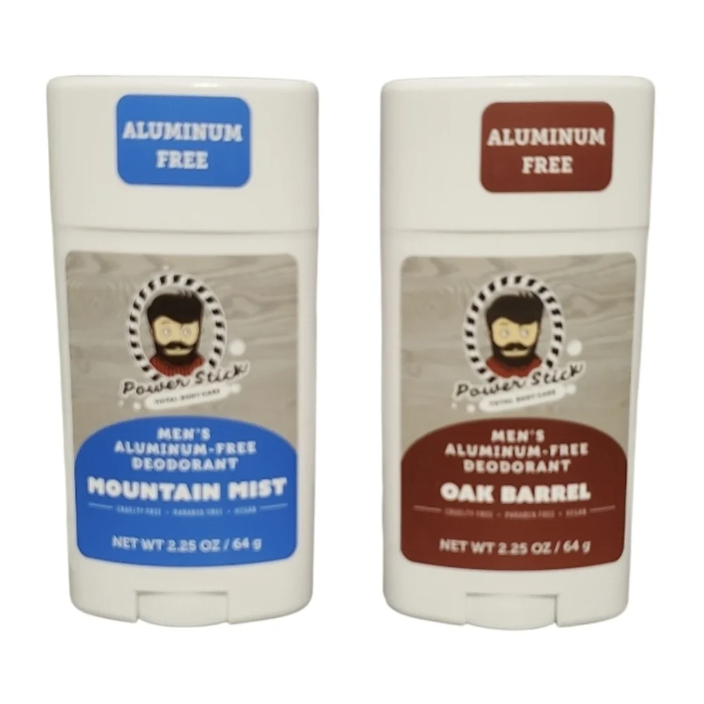 New Power Stick Men's Aluminum-Free Deodorant 2 PK Mountain Mist and Oak Barrel